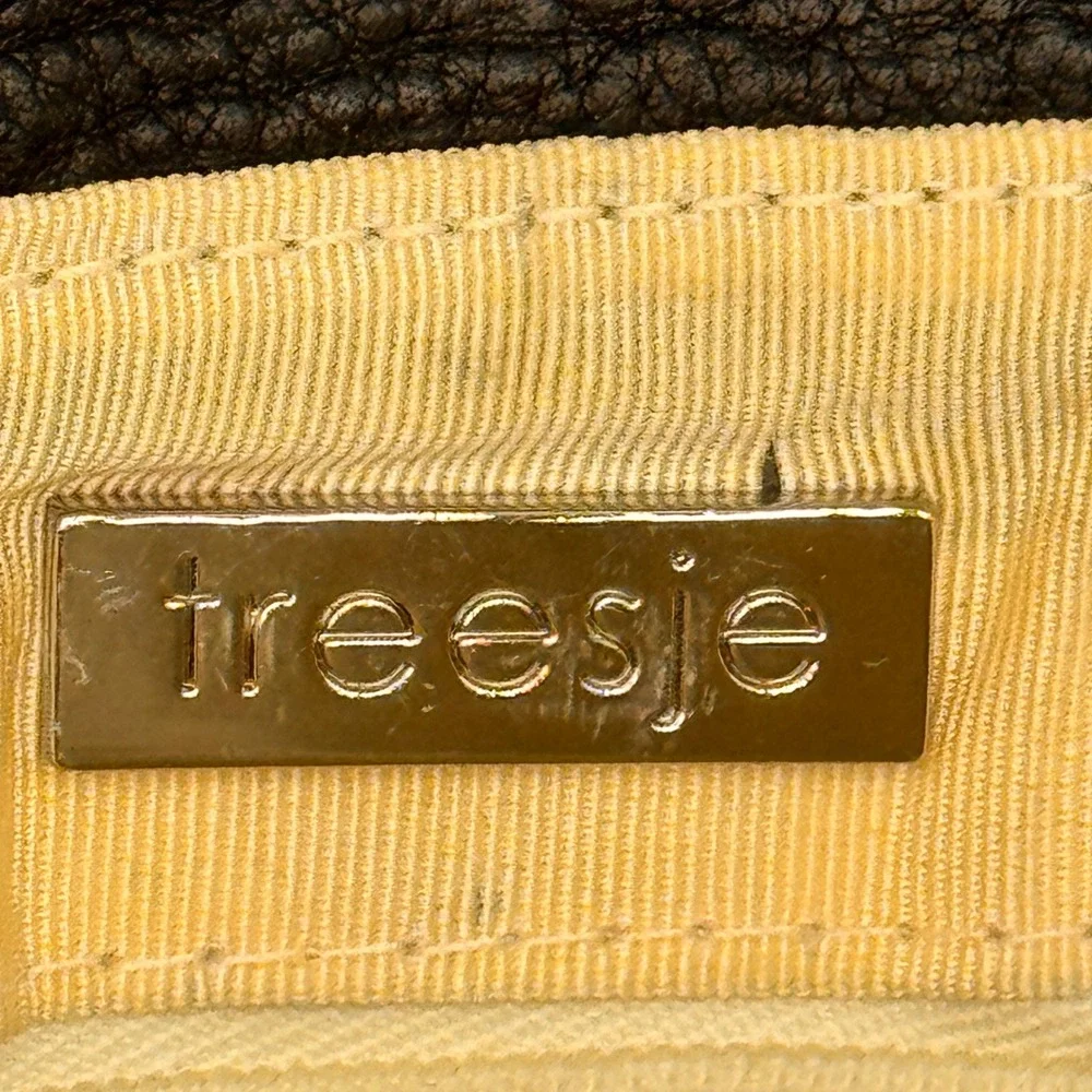 Treesje Leather Flap Clutch 80s‎ Inspired Handbag Black Ruffle Evening Bag